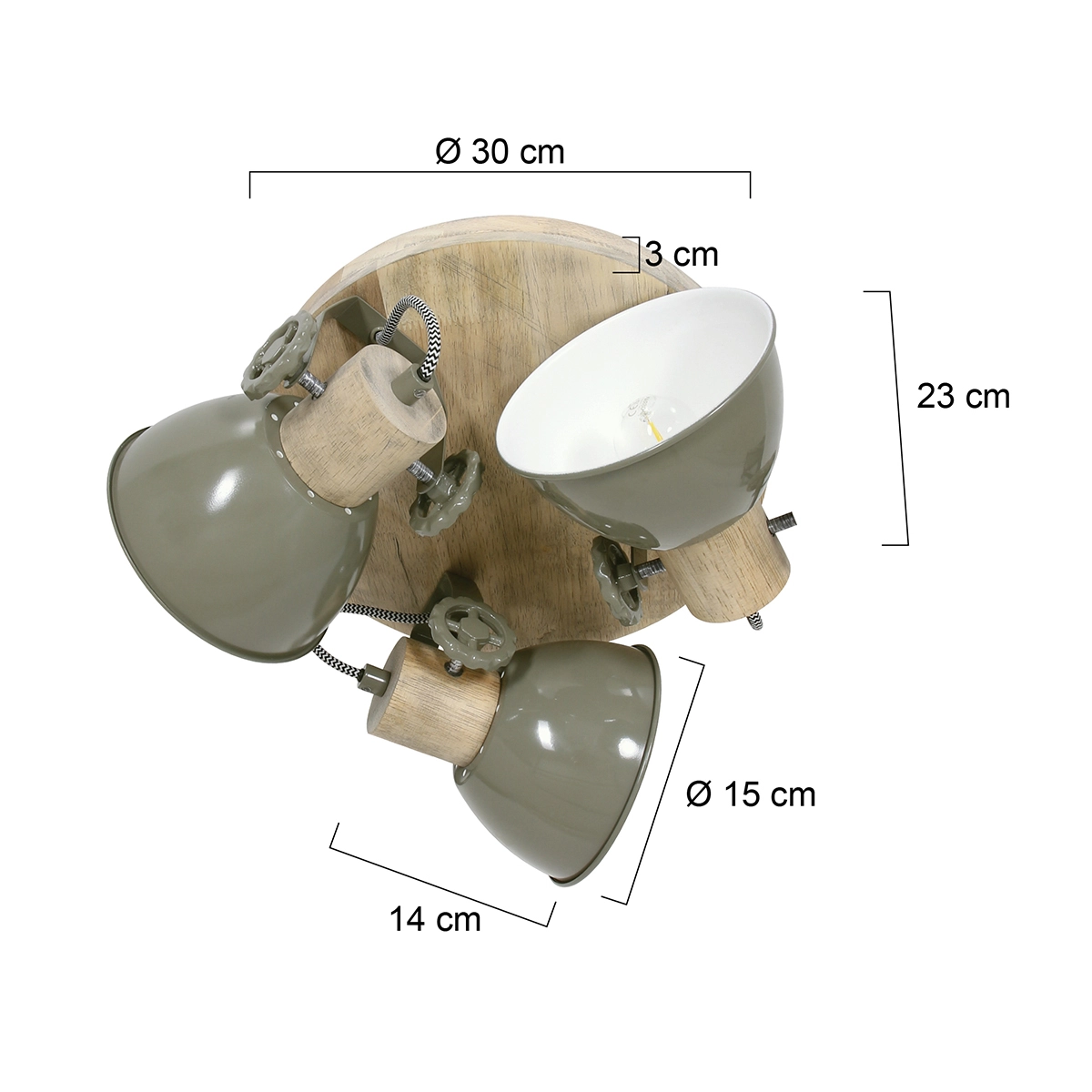 Industriële plafondlamp Gearwood 3-lichts retro groen met hout Steinhauer 8712746135398