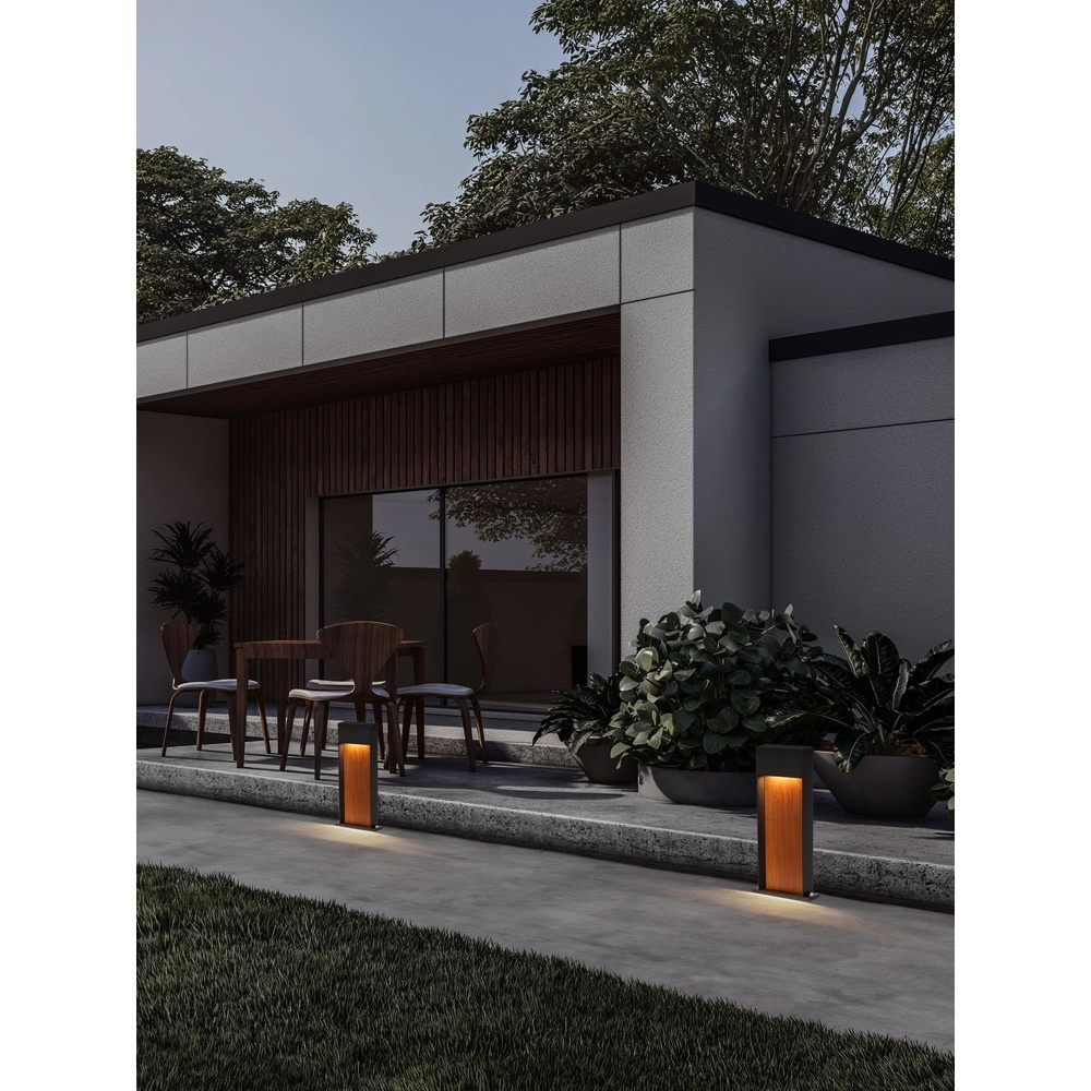 Design tuinlamp Noray zwart met hout 40cm - 2700K Lyora 5212063504318