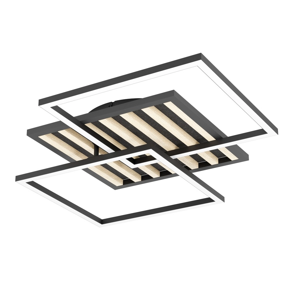 Moderne plafondlamp Cembrano vierkant zwart met hout Eglo 9008606388127