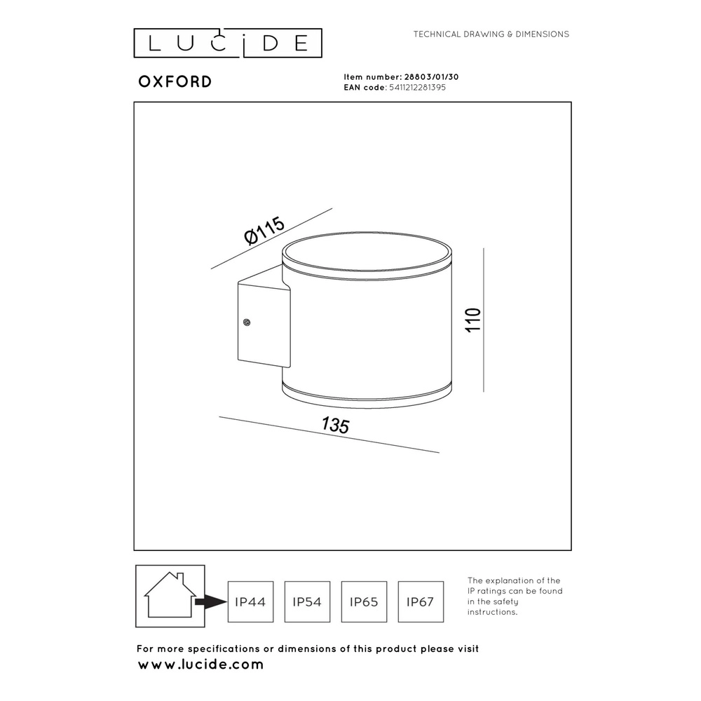 Design wandspot Oxford up & down zwart Lucide 5411212281395