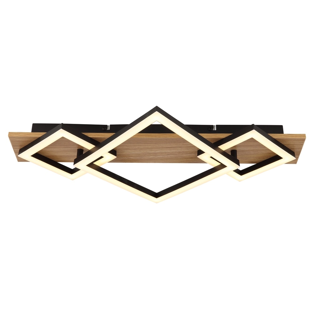 Plafondlamp Beatrix I 3 vierkanten zwart met hout Globo 9007371468393