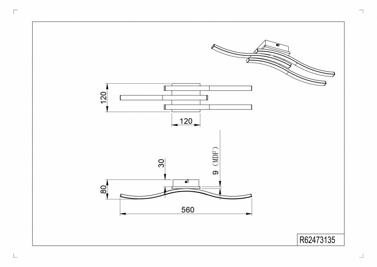 Plafonlamp Route rechthoekig Trio 4017807561135