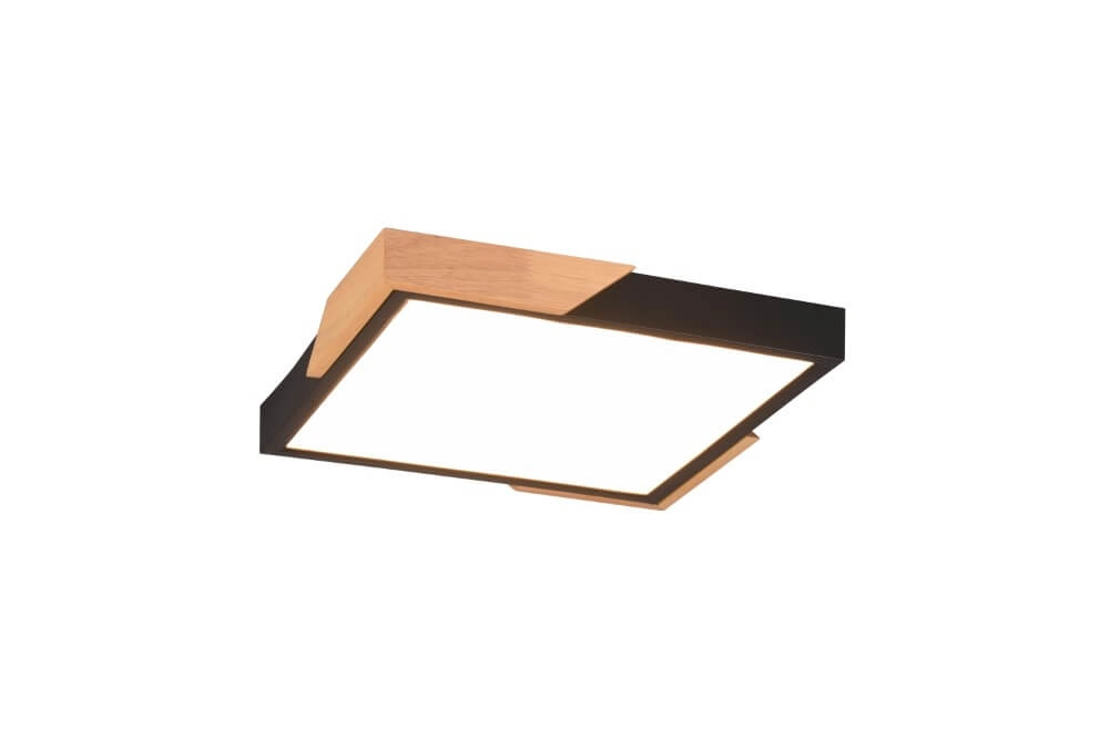 Zwarte led plafonnière Meta met hout Trio 4017807541380