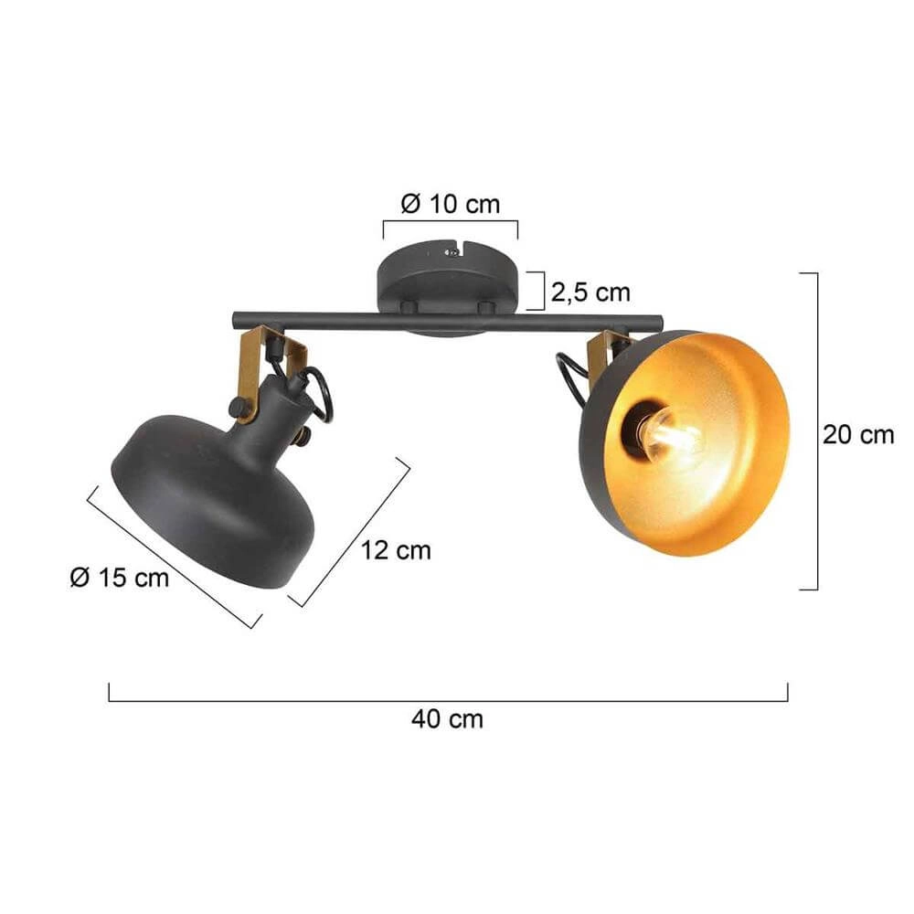 Plafondlamp Prato zwart met goud 2-lichts Steinhauer 8712746176384