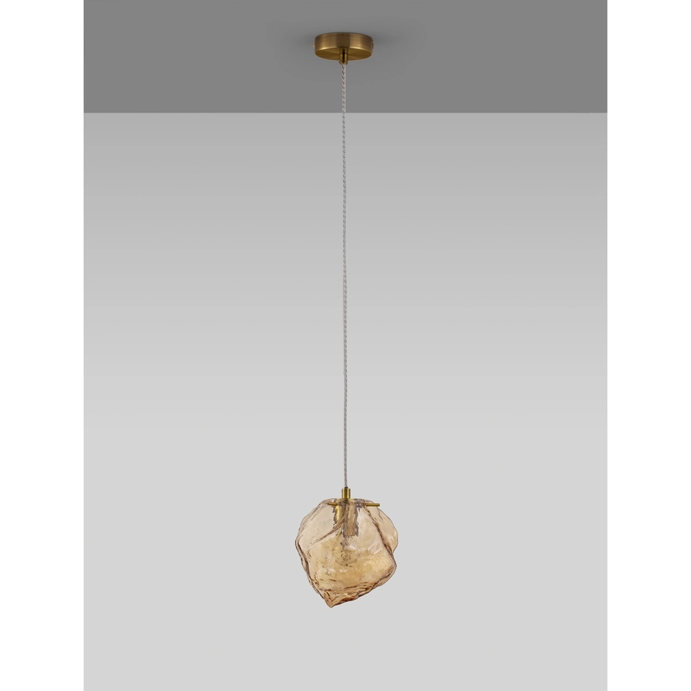 Hanglamp Odelle goud met amber glas Lyora 5212017434388