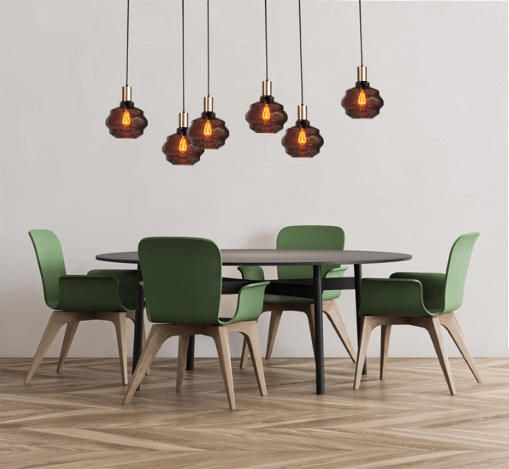 6-lichts hanglamp - goud - Porto met Ball red glazen Masterlight 8718121270449