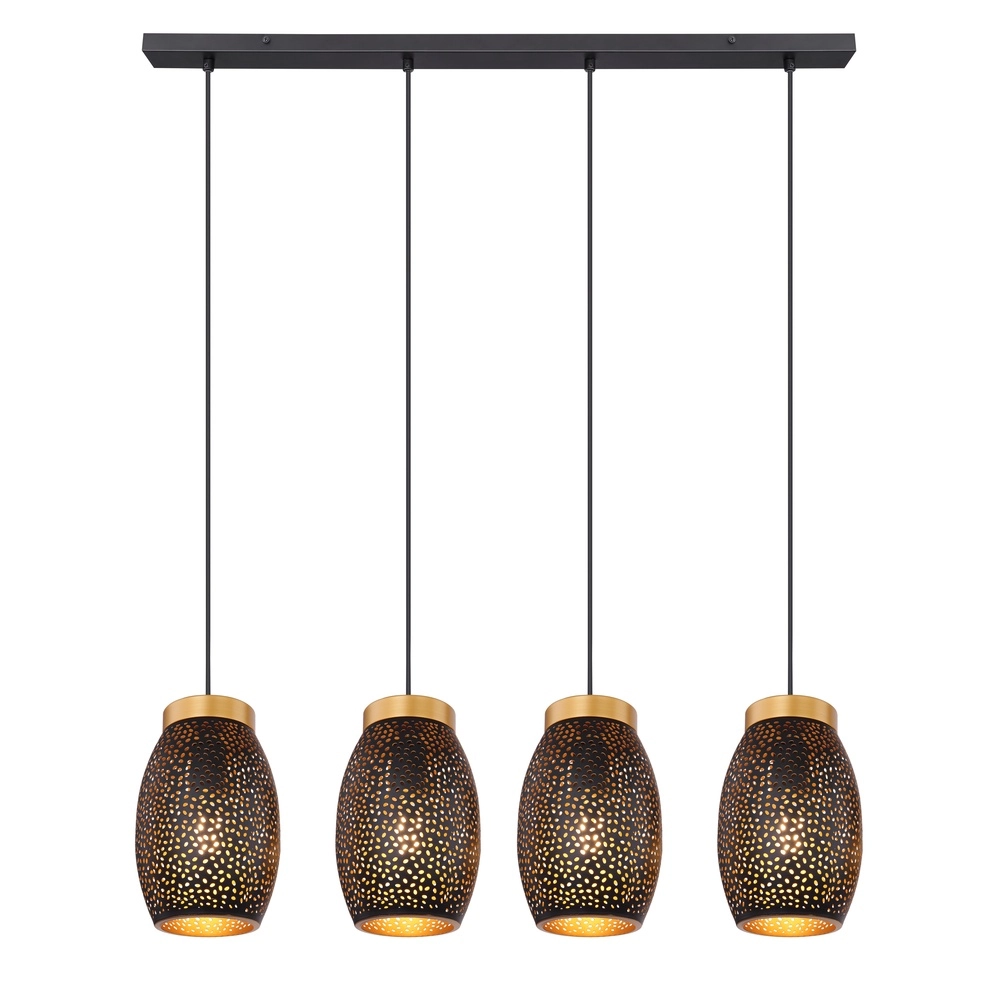 4-lichts hanglamp Narri zwart met goud - kleine gaatjes Globo 9007371392667