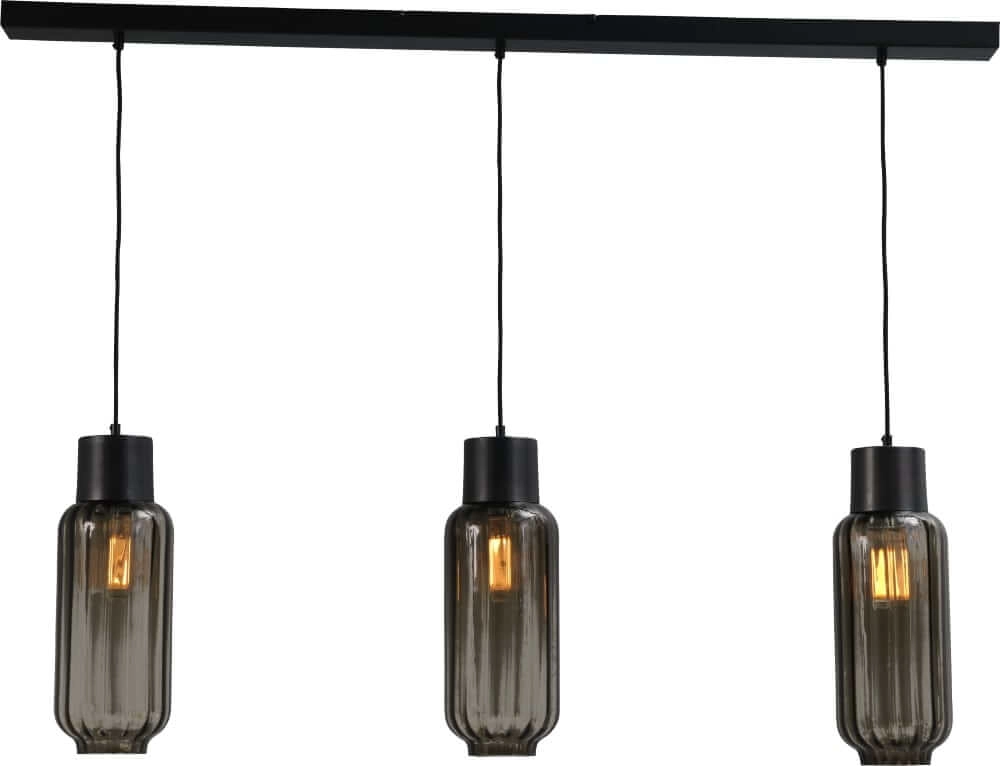 Eetkamer hanglamp Lett ll 3-lichts zwart met smoke glas
