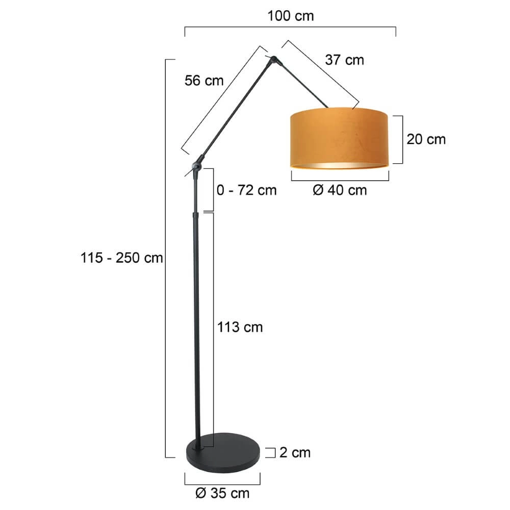 Landelijke vloerlamp Prestige Chic zwart met goud velvet Steinhauer 8712746145878
