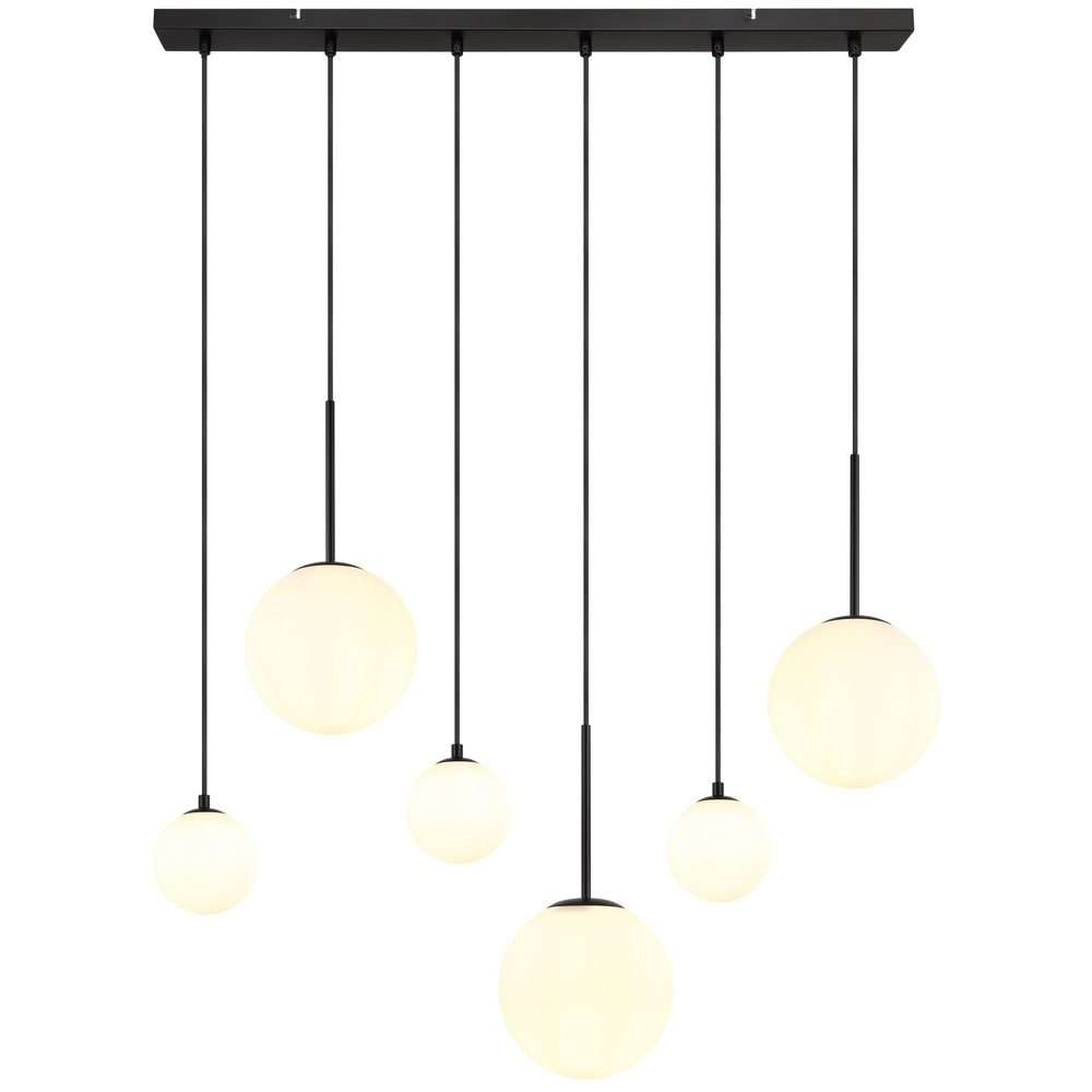 Design hanglamp Hallie 6-lichts zwart met witte bollen Globo 9007371448920