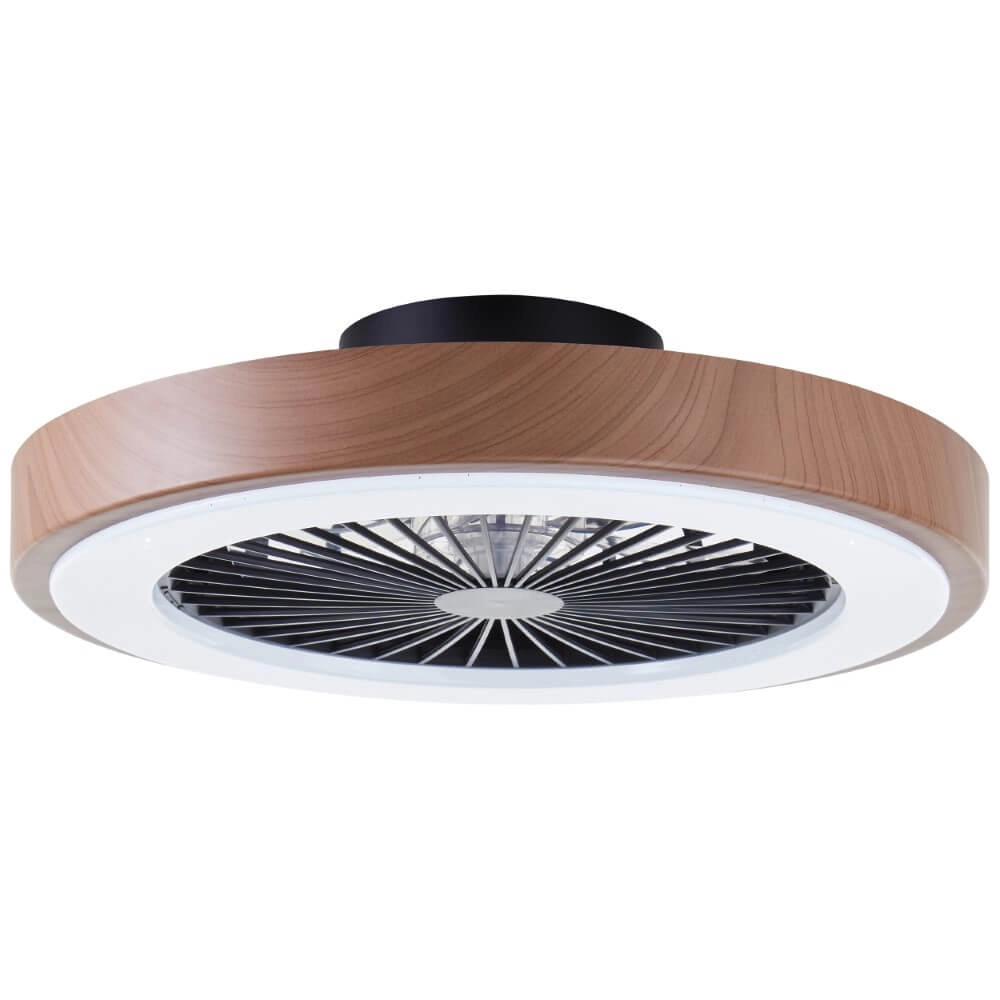 Zwarte ventilator Slimline met houten rand Brilliant 4004353435867