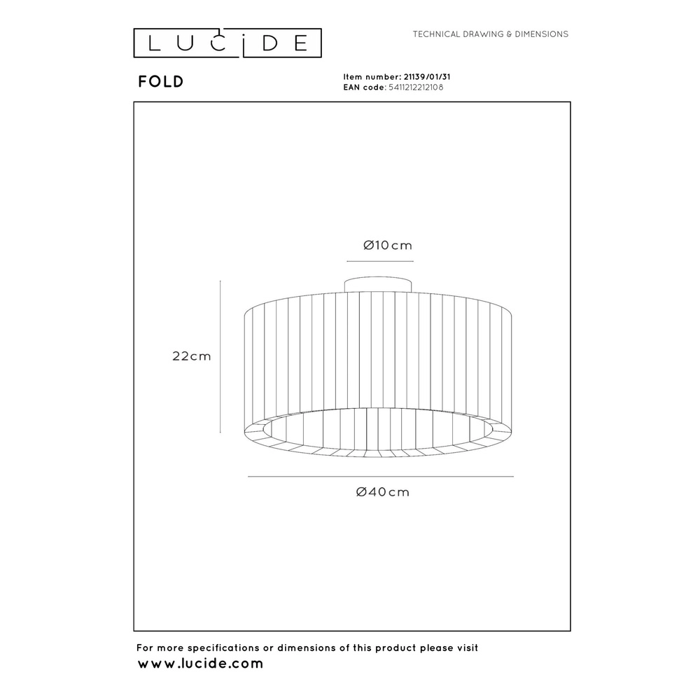 Witte plafondlamp Fold Ø 40cm design Lucide 5411212212108