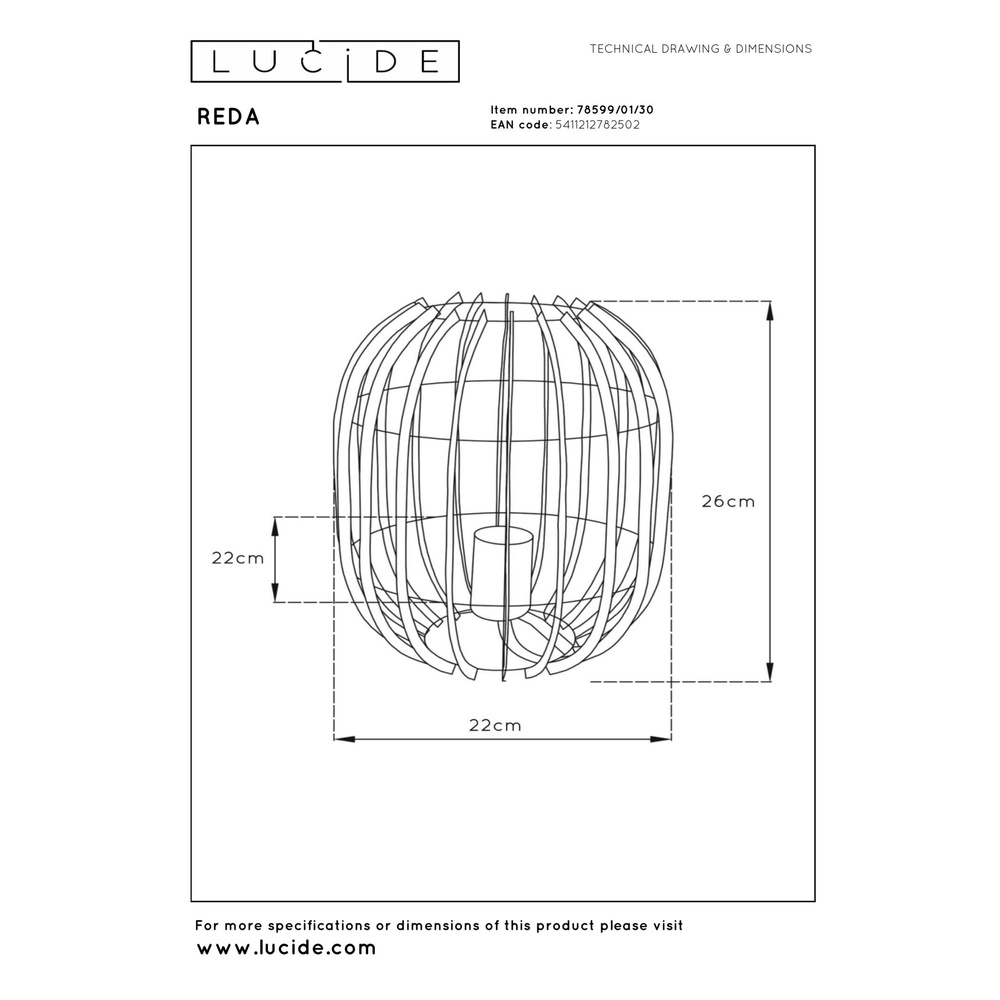 Tafellamp Reda Ø 22cm zwart Lucide 5411212782502