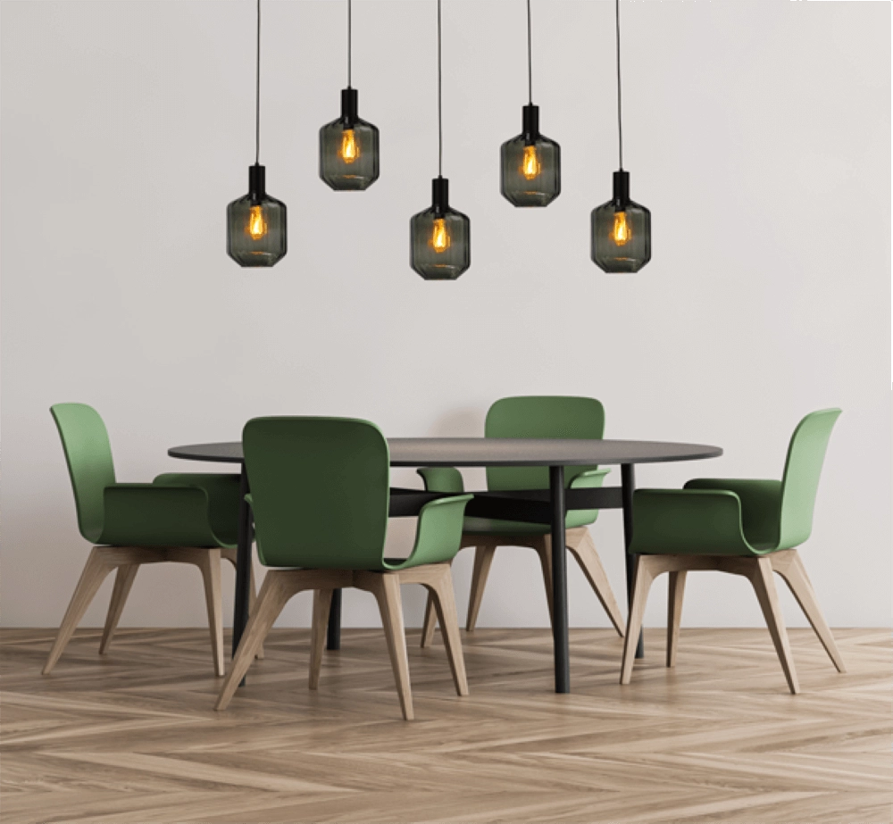 5-lichts hanglamp - zwart - Porto met Jagger green glazen Masterlight 8718121270289