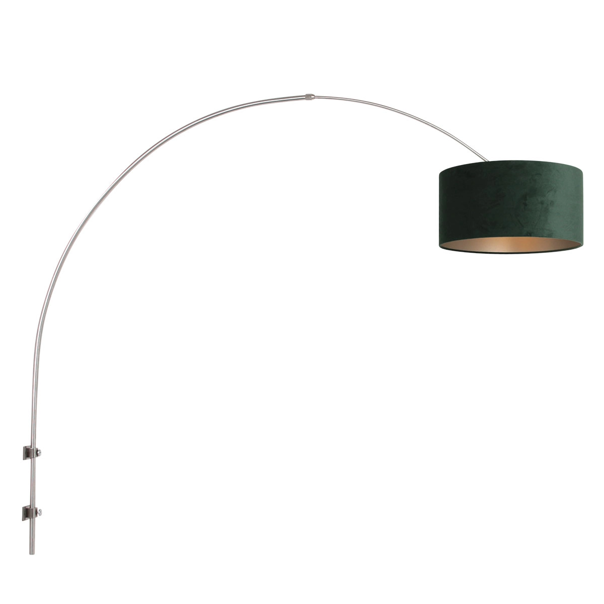 Wand Booglamp Sparkled RVS met groen velourse kap