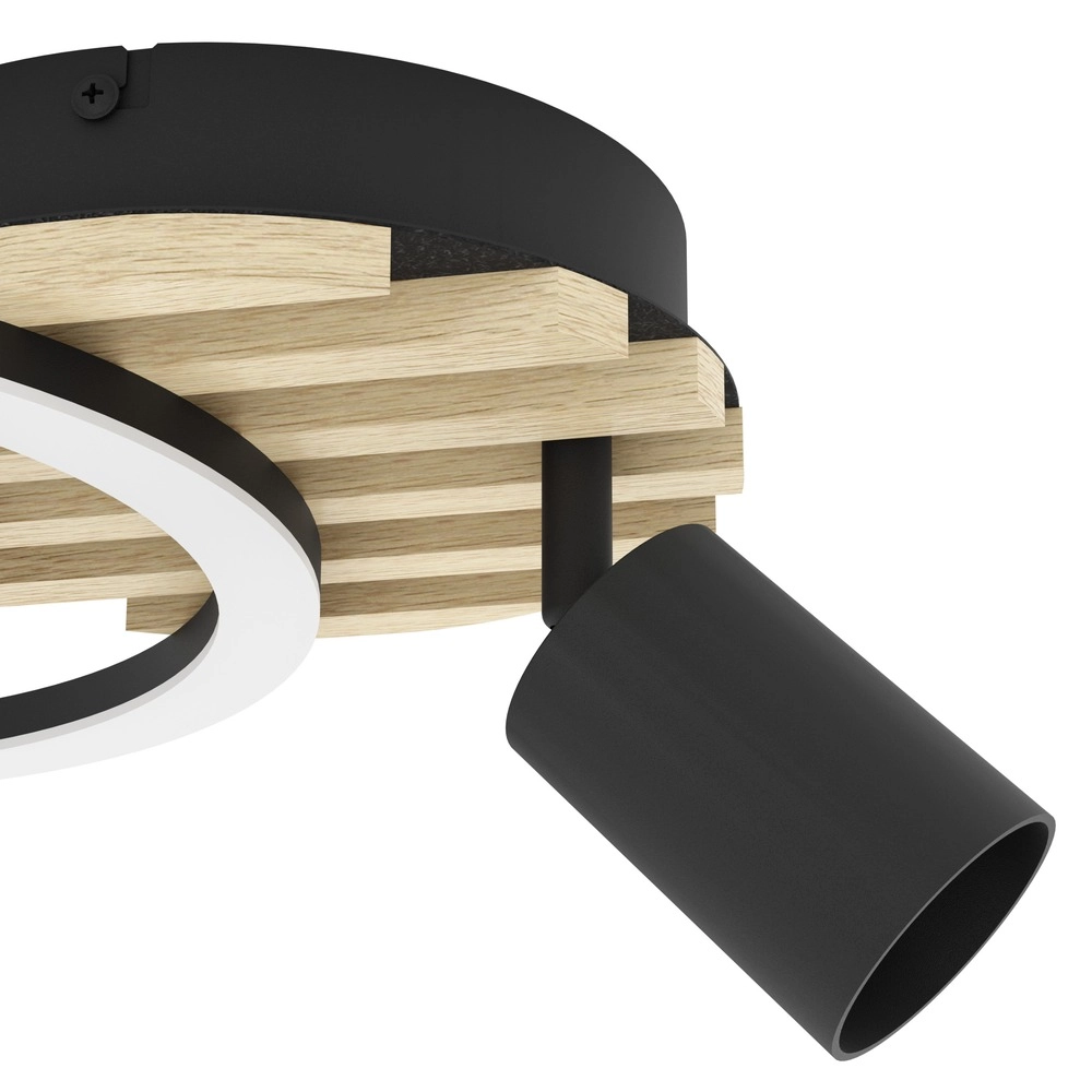 Moderne plafondlamp Cembrano zwart met hout 38,5 x 30cm Eglo 9008606388257