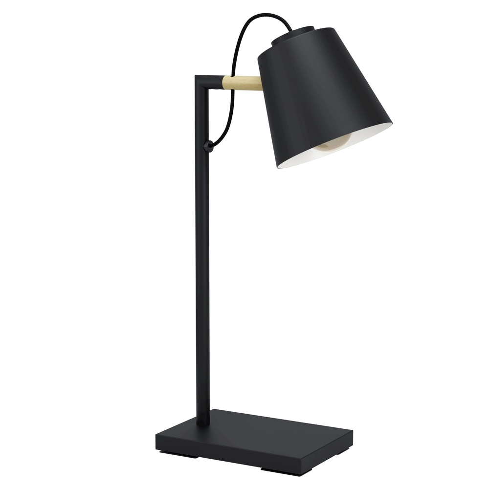 Stijlvolle bureaulamp Lacey zwart met houtlook