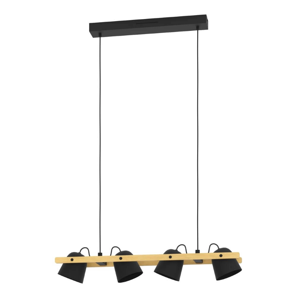 4-lichts hanglamp Hornwood-Z zwart met hout
