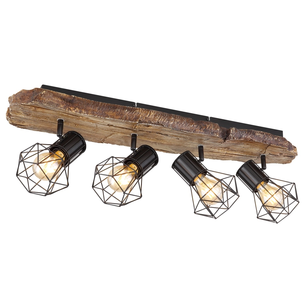 Plafondlamp Priska 4-lichts zwart met hout