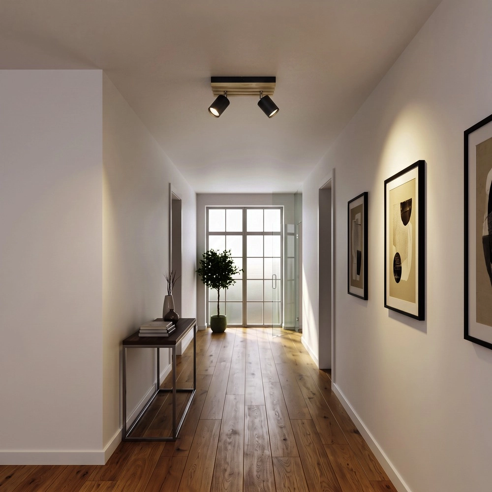 Moderne spot Cembrano 2-lichts zwart met hout Eglo 9008606389056