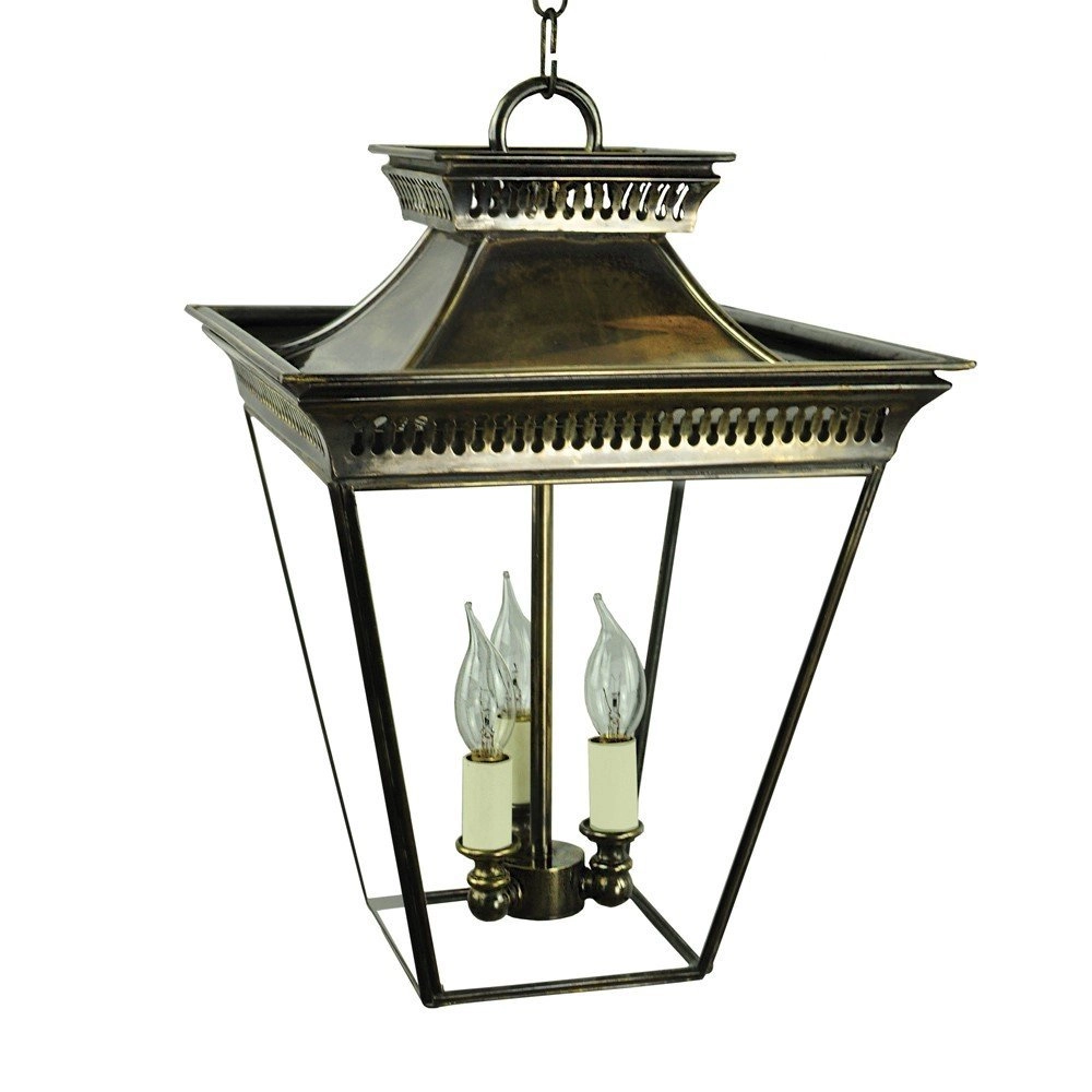 Antieke hanglamp Pagoda M 3-lichts - antiek koper (ANT)
