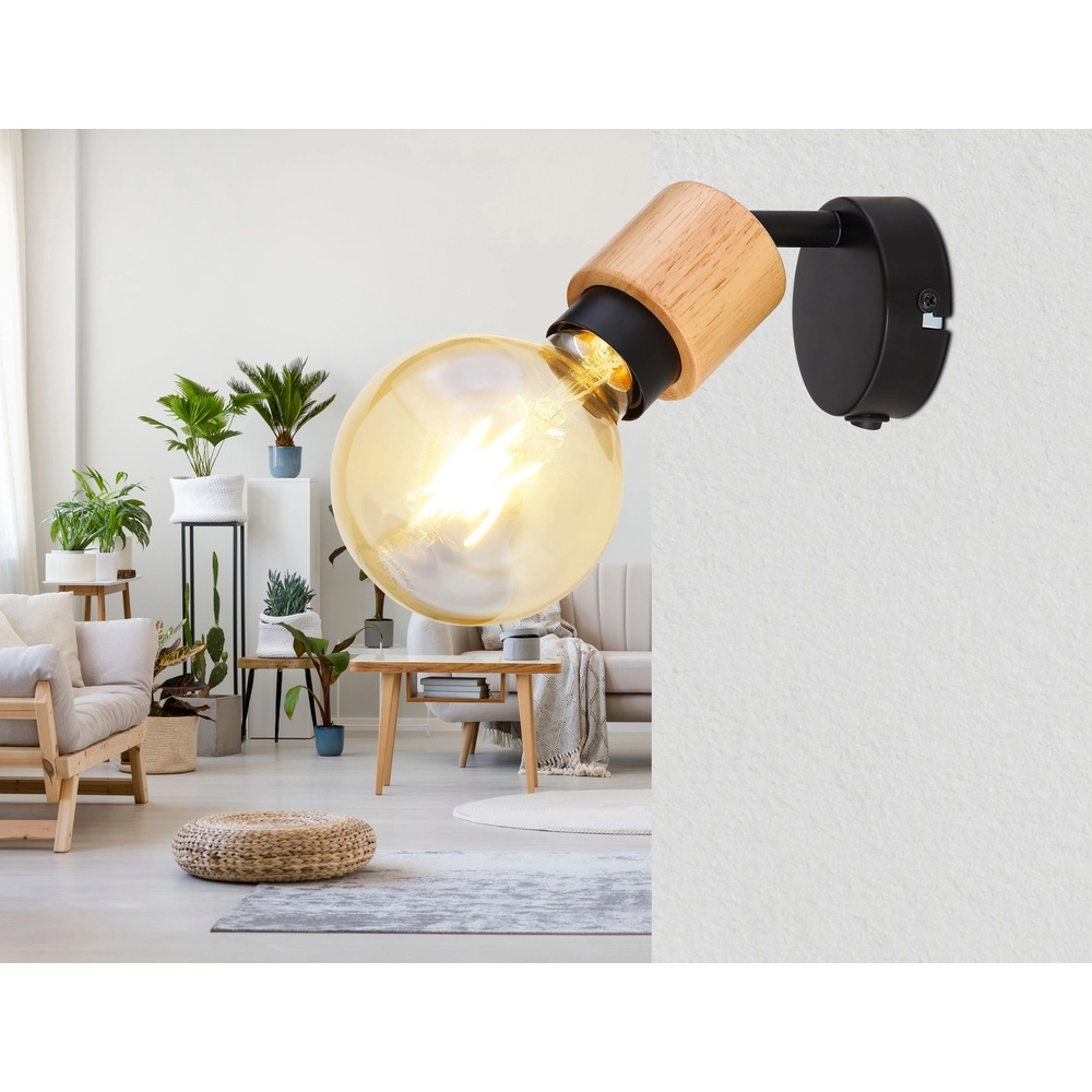 Wandlamp Jorna zwart met hout Globo 9007371414277