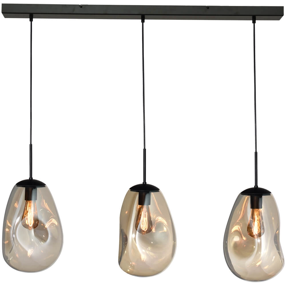 Glazen hanglamp Lava 3x goud glas Ø 22,5cm