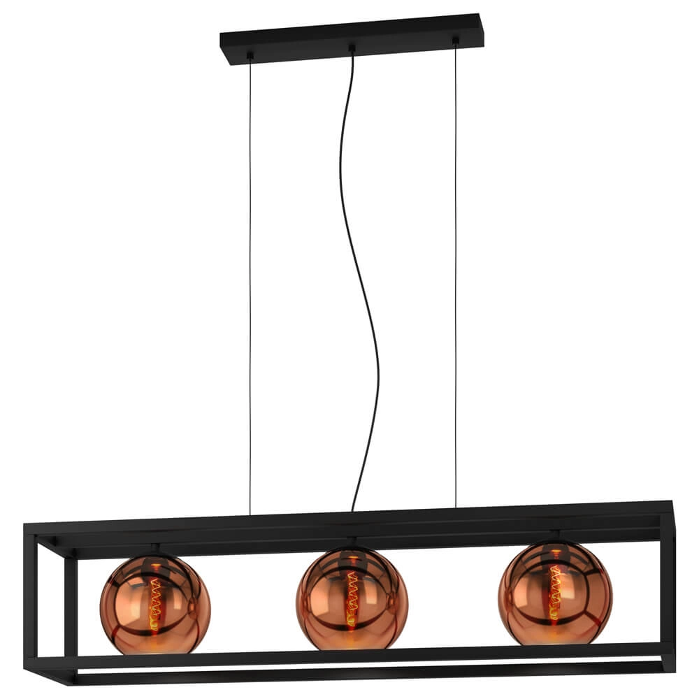 Eetkamer hanglamp Cordoba met roodkoper glas