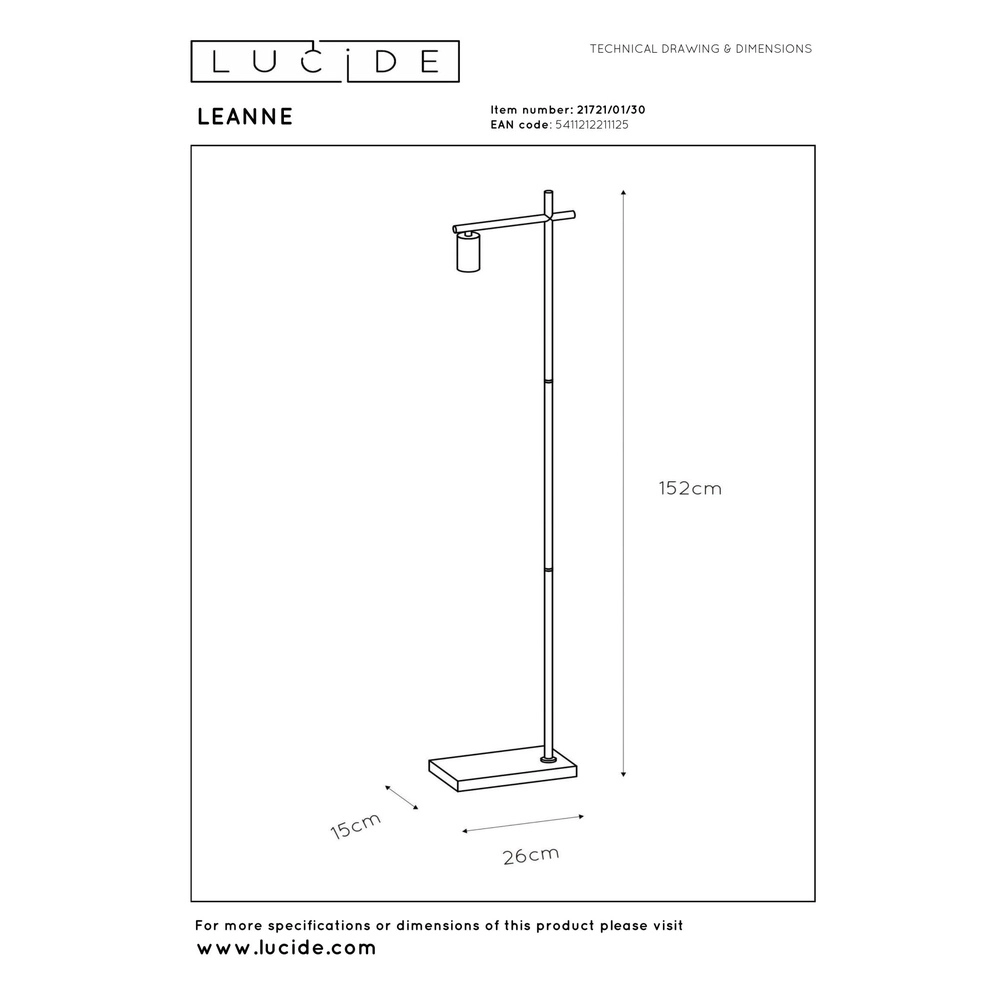 Vloerlamp Leanne zwart Lucide 5411212211125