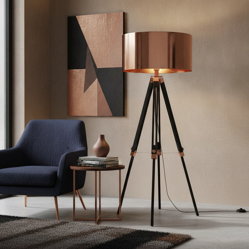 Tripod vloerlamp Jewel 150cm zwart met roodkoper