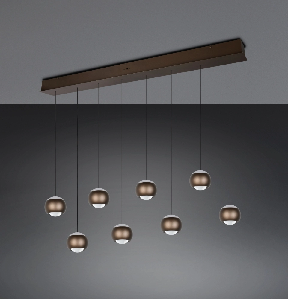 8-lichts led hanglamp Orbit eettafel - platinum bruin Trio 4017807686616