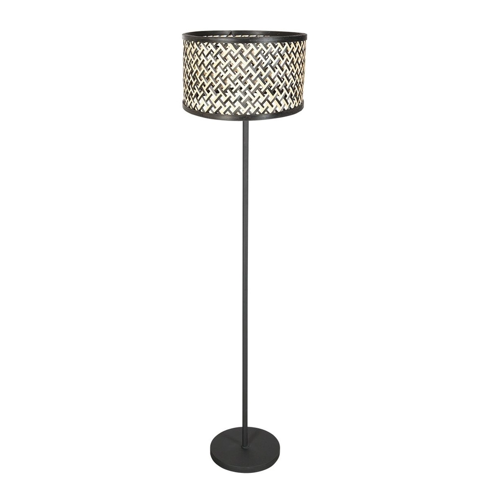 Zwarte vloerlamp Noor met rotan en zwarte kap