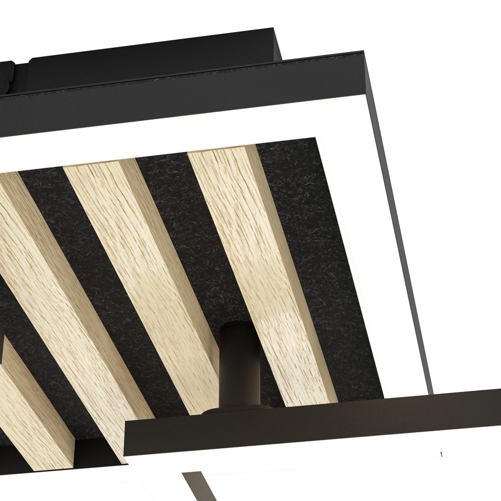 Moderne plafondlamp Cembrano zwart met hout vierkant 65,5cm Eglo 9008606388233
