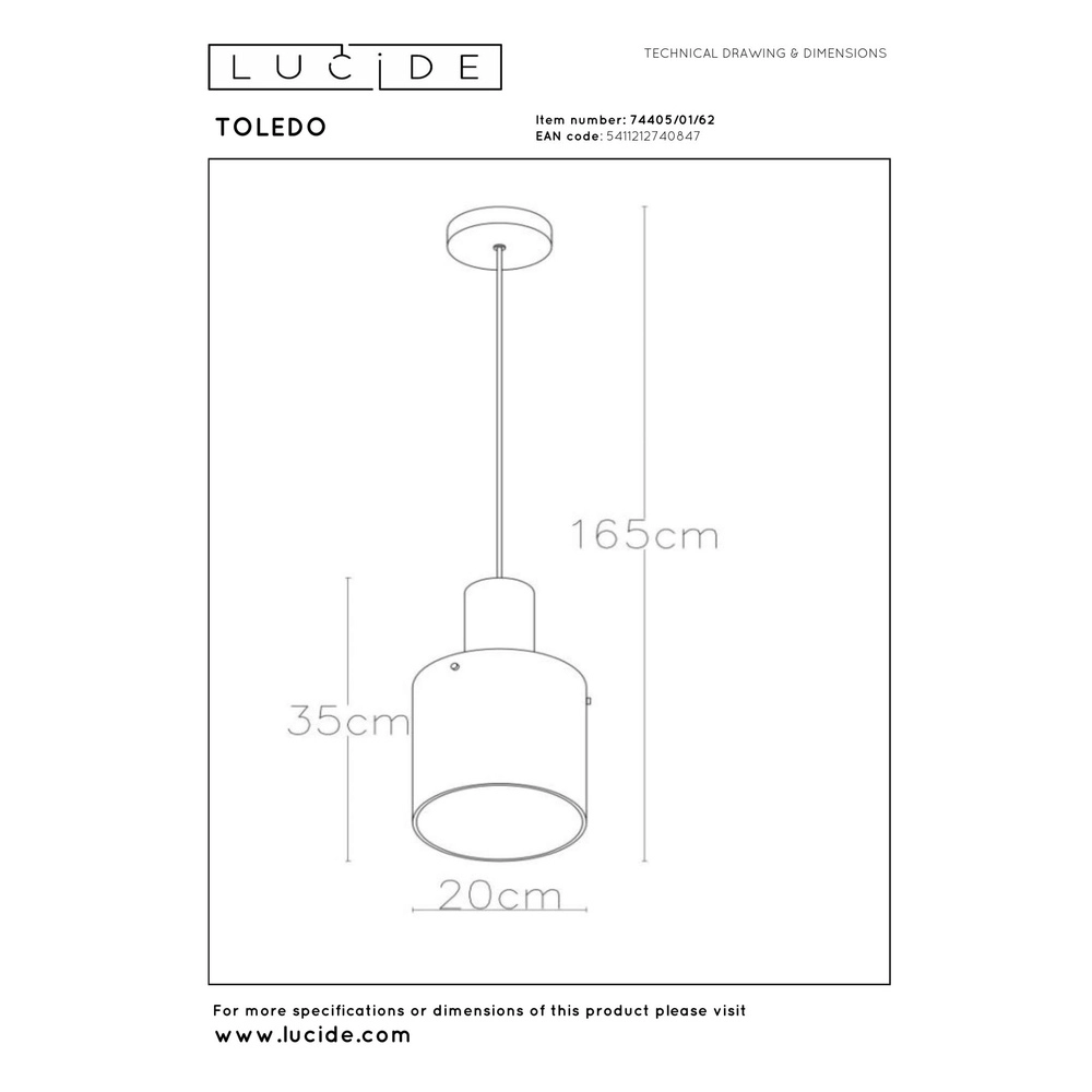 Hanglamp Toledo Ø 20cm amber glas Lucide 5411212740847