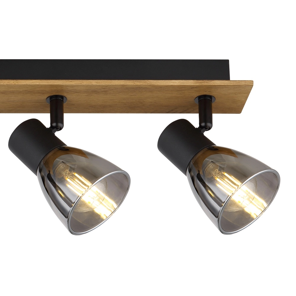 Plafondlamp Claude 4-lichts zwart met hout Globo 9007371434213