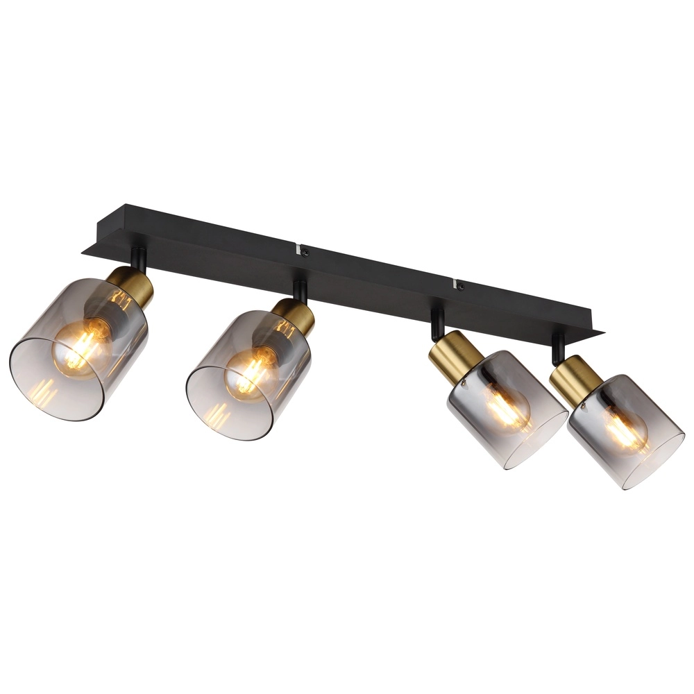 4-lichts plafondlamp Hollsy zwart met smoke glas