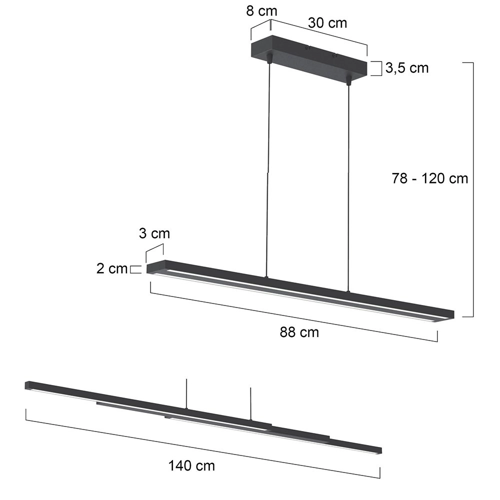 Led hanglamp Zelena Motion verstelbaar 80cm zwart Steinhauer 8712746122770