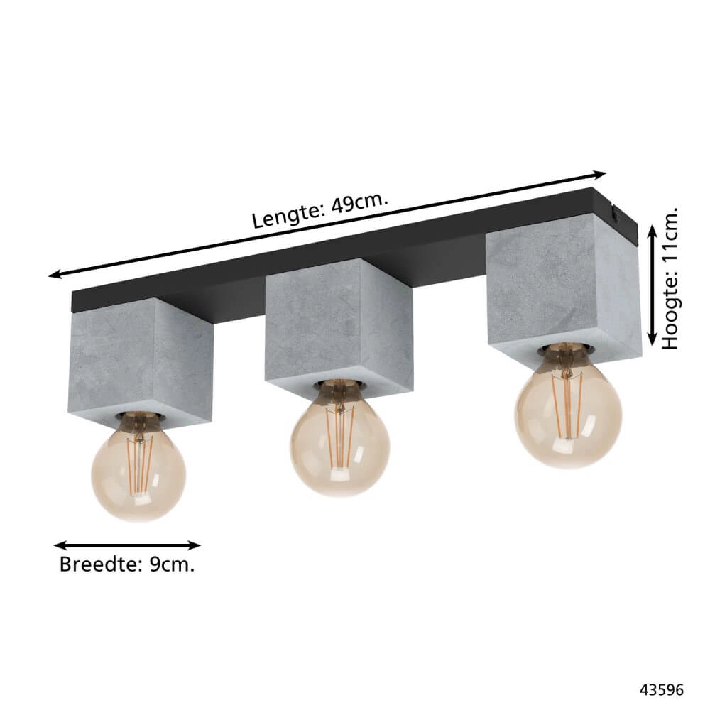 Betonlook plafondlamp Prestwick 3 Eglo 9002759435967