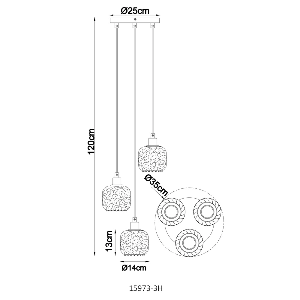 Hanglamp Antonio 3-lichts rond zand bruin Globo 9007371572724