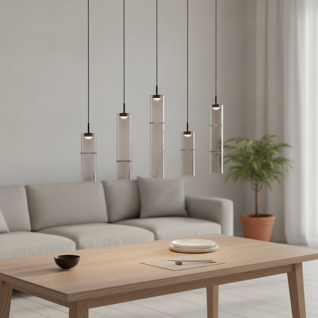 Unieke hanglamp Sano recht 5-lichts smoke glas