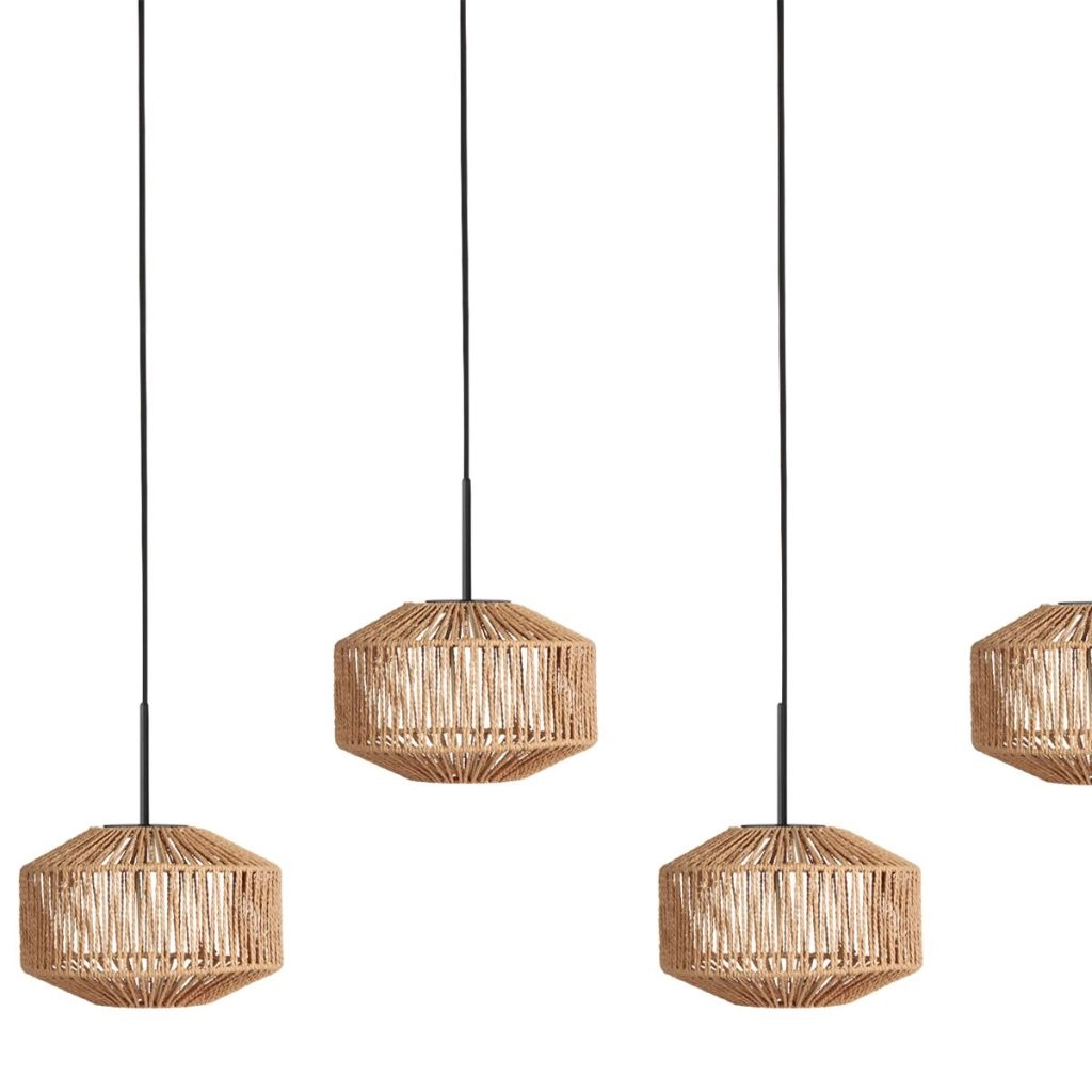 5-lichts hanglamp recht Ropex met rotan kappen Steinhauer 8712746183245