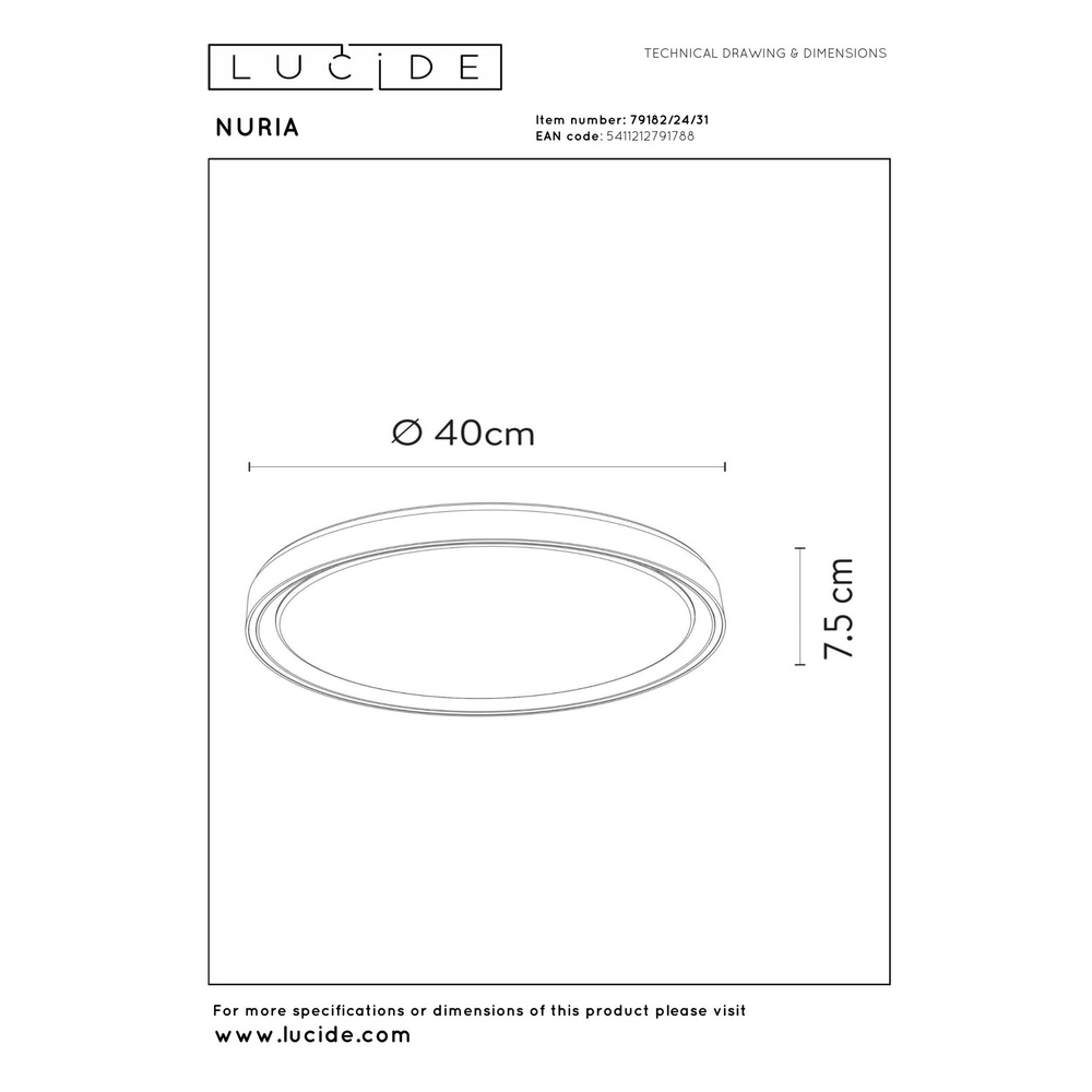 plafonniere Nuria Ø 40cm wit Lucide 5411212791788
