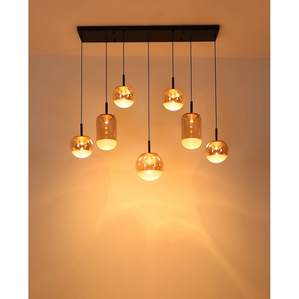 Design hanglamp Severin 7-lichts zwart met amber glas Globo 9007371540945