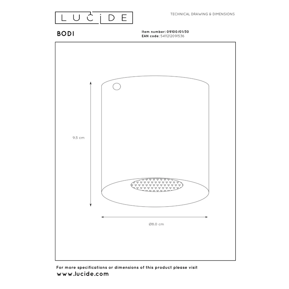 Plafondspot Bodi Ø 8cm zwart Lucide 5411212091536