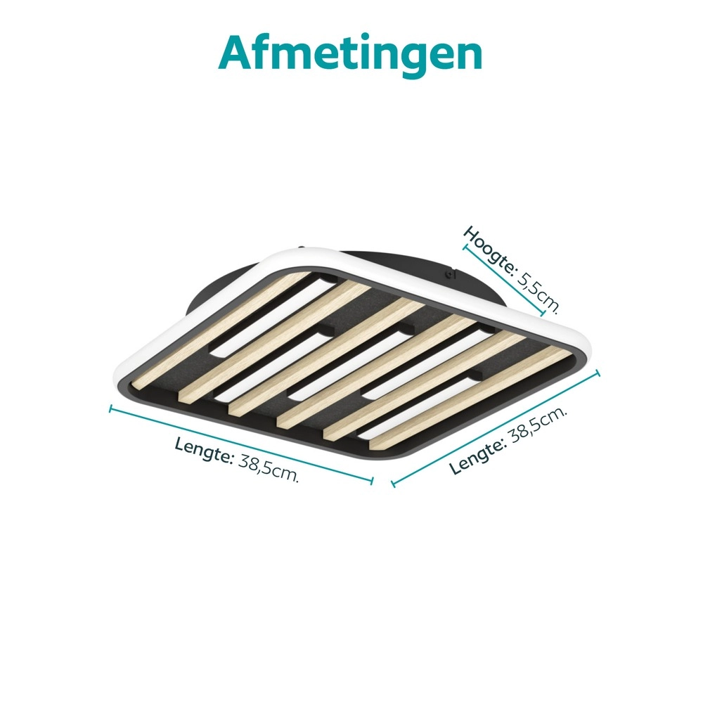 Moderne plafondlamp Cembrano zwart met hout vierkant Eglo 9008606388141