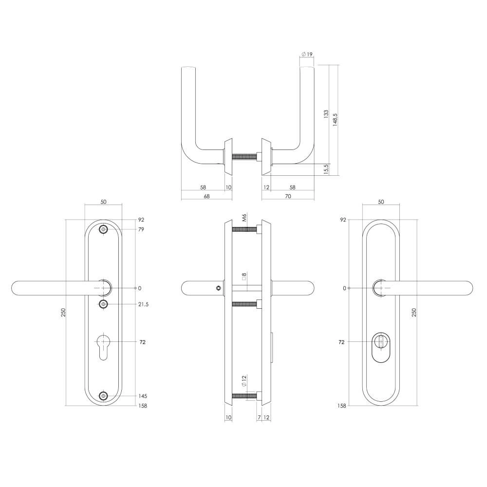 Achterdeurbeslag ovaal Aurano PC 72mm RVS getrommeld Intersteel 8714186696460