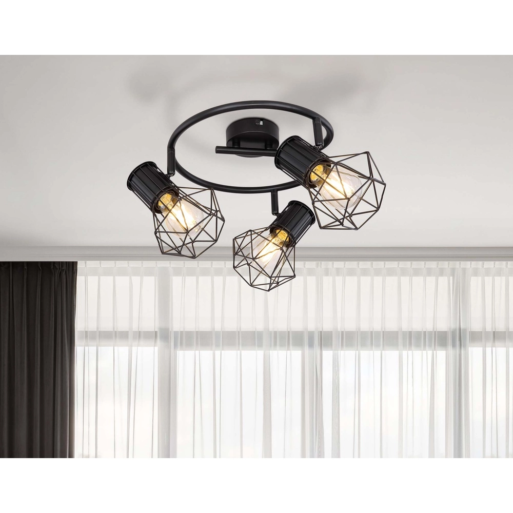 Ronde plafondlamp Priska 3-lichts zwart Globo 9007371403172