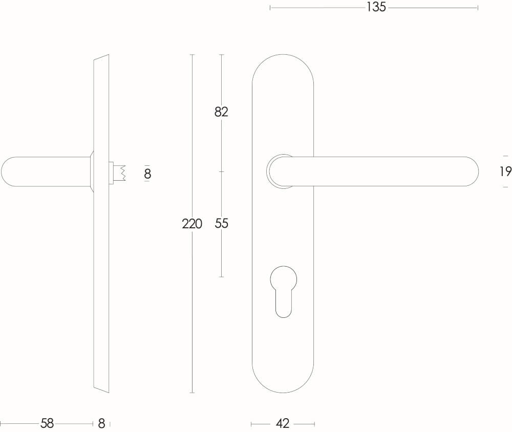 Strakke deurklink Rond PC 55mm RVS Intersteel 8714186060612
