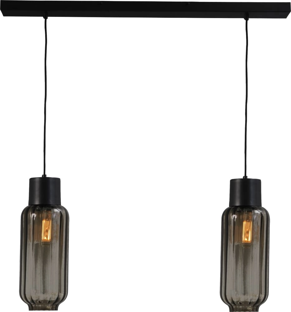 Eetkamer hanglamp Lett ll 2-lichts zwart met smoke glas