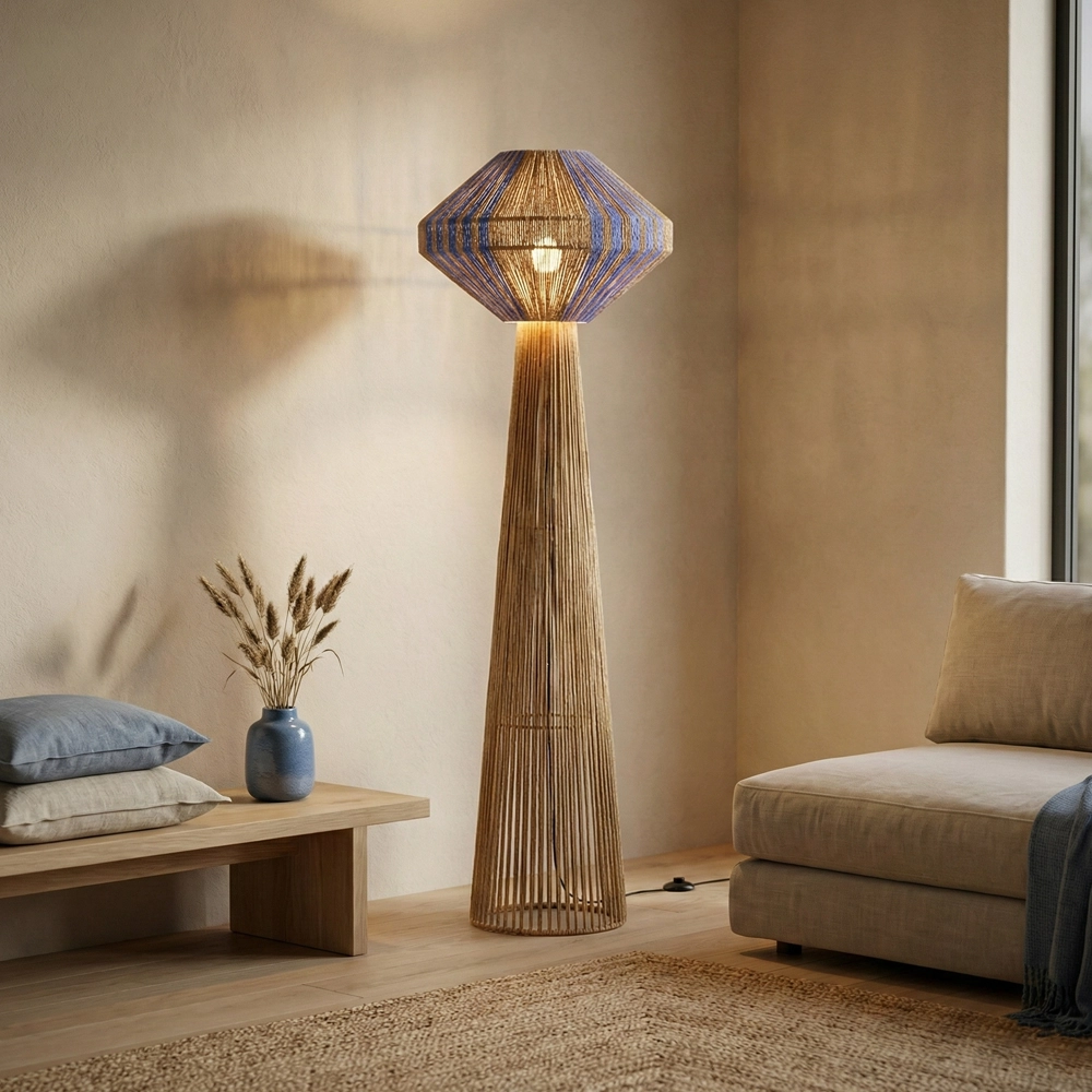 Vloerlamp Abby Ø 50cm bruin met blauw